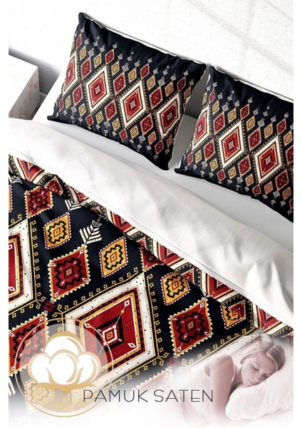 Doğal Pamuk Çift Kişilik 3D Digital Ethnic Geometric Nevresim Takımı fırsatları