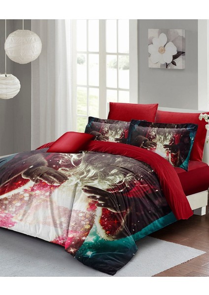 Yılbaşı Çift Kişilik Nevresim Lastikli Çarşaflı Pamuk Saten Noel Dreams Nevresim Takımı modelleri