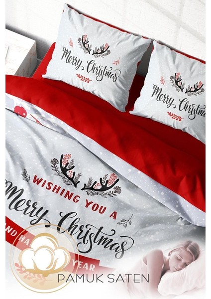 Yılbaşı Süsü Wıshing You Noel Pamuk Saten 3D Çift Kişilik Nevresim Takımı fırsatları