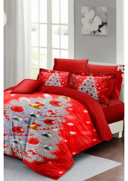 Yılbaşı Nevresim Takım Doğal Pamuk Saten Noel Çift Kişilik Pine Nevresim Takımı