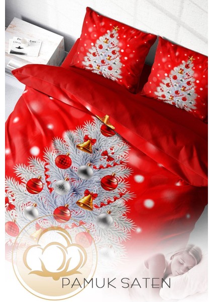 Yılbaşı Nevresim Takım Doğal Pamuk Saten Noel Çift Kişilik Pine Nevresim Takımı modelleri