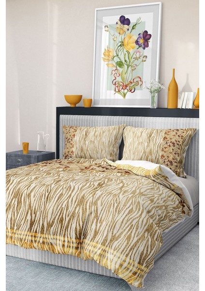 Pamuk Saten Lastikli Çarşaf Deluxe Çift Kişilik 3D Zebra Nevresim Takımı