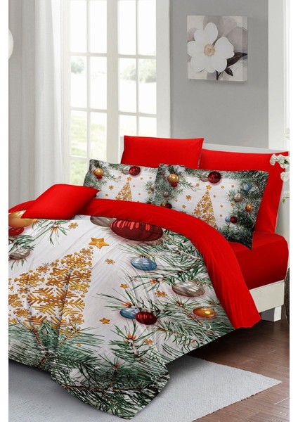 Yılbaşı % Doğal Pamuk Merry Christmas Çift Kişilik Pine Nevresim Takımı