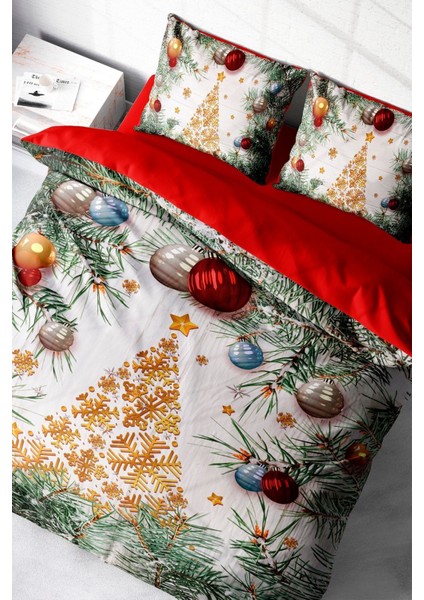 Yılbaşı % Doğal Pamuk Merry Christmas Çift Kişilik Pine Nevresim Takımı modelleri