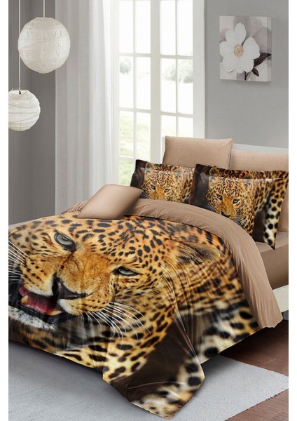 Çift Kişilik Sık Dokuma Pamuk Saten 3D Özel Tasarım Wild Tiger Nevresim Takımı