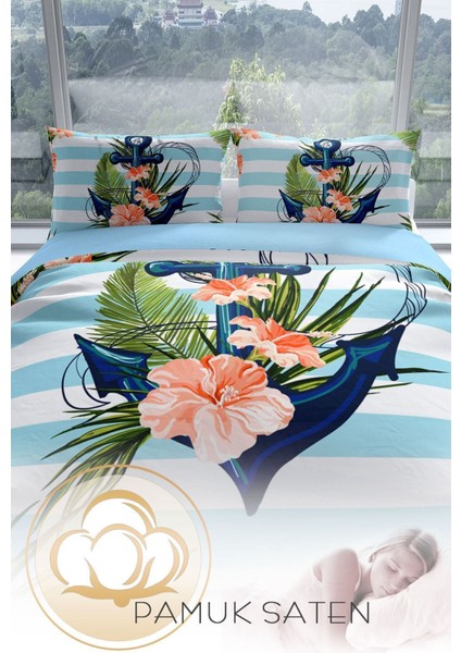 Anchor 3D Pamuk Saten Çift Kişilik Nevresim Seti Nevresim Takımı fırsatları