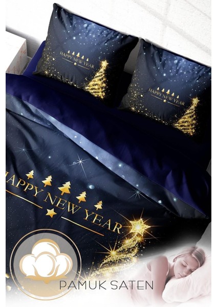 Yılbaşı (Lastikli Çarşaflı) Çift Kişilik Pamuk Saten Christmas Tree Nevresim Takımı fırsatları