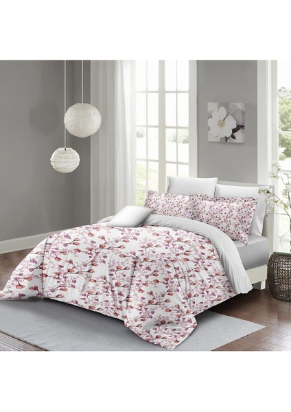 Lastikli Çarşaflı Pamuk Saten Çift Kişilik Cherry Blossom Luxury Nevresim Takımı modelleri