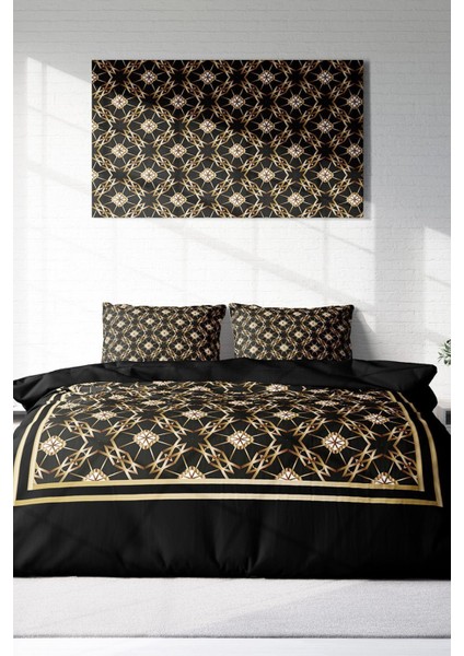 Çift Kişilik Lastikli Çarşaflı Pamuk Saten Gold Deco Nevresim Takımı