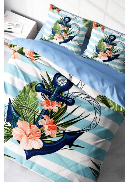 Çift Kişilik Sık Dokuma Pamuk Saten 3D Özel Tasarım Anchor Nevresim Takımı