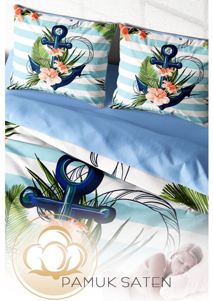 Çift Kişilik Sık Dokuma Pamuk Saten 3D Özel Tasarım Anchor Nevresim Takımı fırsatları