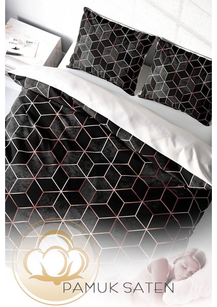 Çift Kişilik Lastikli Çarşaflı Pamuk Saten Gold Cube Nevresim Takımı fırsatları
