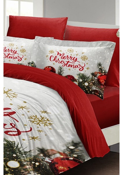 Yılbaşı (Lastikli Çarşaflı) Çift Kişilik Pamuk Saten Merry Christmas Nevresim Takımı fiyatları