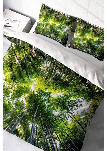 Çift Kişilik Sık Dokuma Pamuk Saten 3D Özel Tasarım Forest 1 Naturel Nevresim Takımı