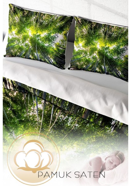 Çift Kişilik Sık Dokuma Pamuk Saten 3D Özel Tasarım Forest 1 Naturel Nevresim Takımı fırsatları