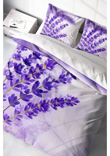 Çift Kişilik Sık Dokuma Pamuk Saten 3D Özel Tasarım Lavander Nevresim Takımı