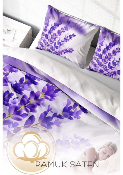 Çift Kişilik Sık Dokuma Pamuk Saten 3D Özel Tasarım Lavander Nevresim Takımı fırsatları