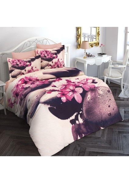 Çift Kişilik Sık Dokuma Pamuk Saten 3D Özel Tasarım Stone Flower Nevresim Takımı