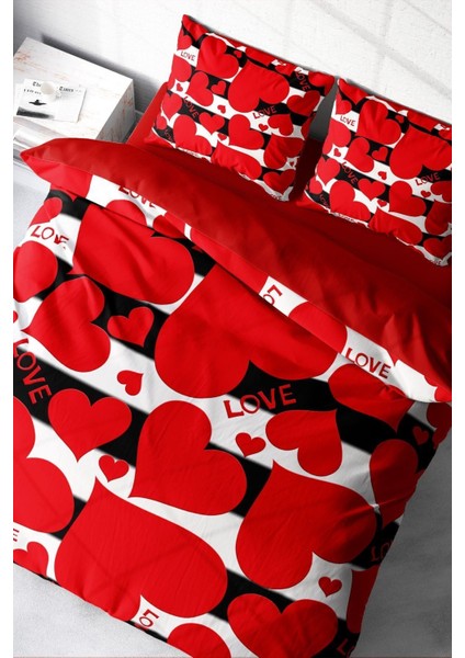 Çift Kişilik Sık Dokuma Pamuk Saten 3D Özel Tasarım Love Iı Nevresim Takımı