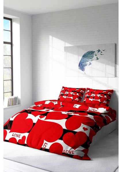Çift Kişilik Sık Dokuma Pamuk Saten 3D Özel Tasarım Love Iı Nevresim Takımı fiyatları