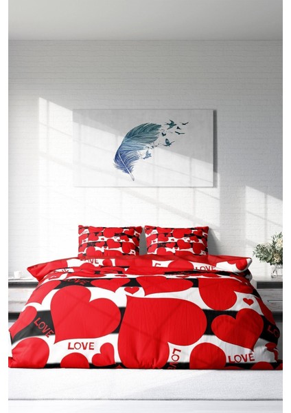 Çift Kişilik Sık Dokuma Pamuk Saten 3D Özel Tasarım Love Iı Nevresim Takımı modelleri