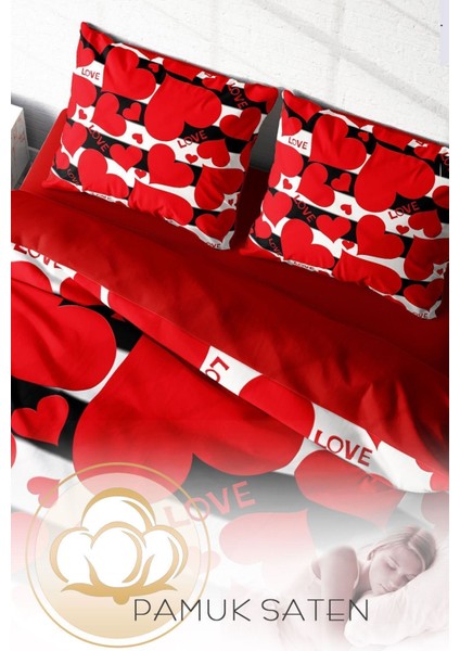 Çift Kişilik Sık Dokuma Pamuk Saten 3D Özel Tasarım Love Iı Nevresim Takımı fırsatları