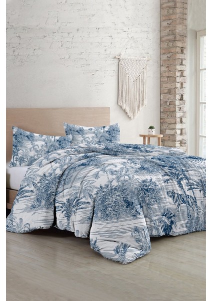 Çift Kişilik Özel Dokuma Pamuk Saten Tuval Koleksiyonu Tropical Island Indigo Nevresim Takımı fiyatları