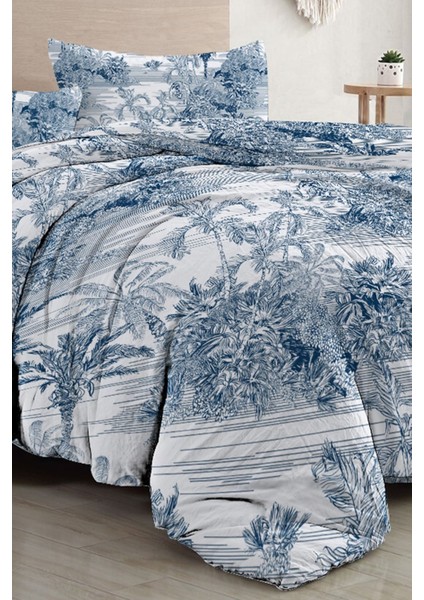 Çift Kişilik Özel Dokuma Pamuk Saten Tuval Koleksiyonu Tropical Island Indigo Nevresim Takımı modelleri
