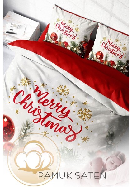 Yılbaşı (Lastikli Çarşaflı) Çift Kişilik Pamuk Saten Merry Christmas Nevresim Takımı modelleri