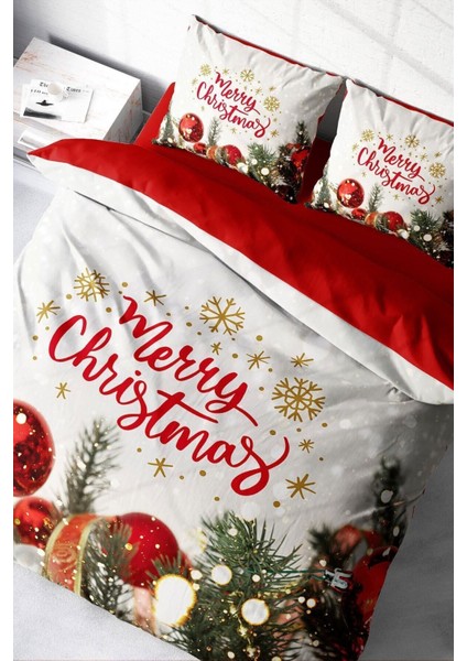 Yılbaşı (Lastikli Çarşaflı) Çift Kişilik Pamuk Saten Merry Christmas Nevresim Takımı fırsatları