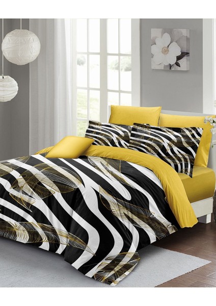 Çift Kişilik Lastikli Çarşaflı Pamuk Saten Zebra Feather Nevresim Takımı modelleri