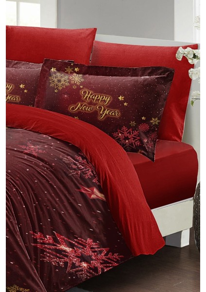 Yılbaşı Çift Kişilik Nevresim Lastikli Çarşaflı Pamuk Saten Kar Kristalleri Nevresim Takımı fiyatları
