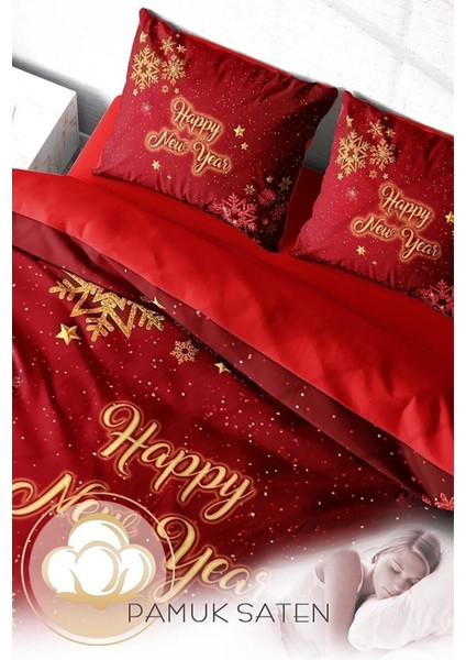 Yılbaşı Çift Kişilik Nevresim Lastikli Çarşaflı Pamuk Saten Kar Kristalleri Nevresim Takımı fırsatları