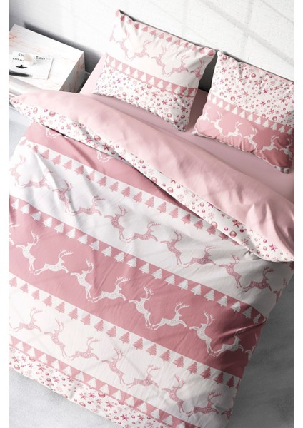 Yılbaşı (Lastikli Çarşaflı) Çift Kişilik Pamuk Saten Powder Deers Nevresim Takımı modelleri