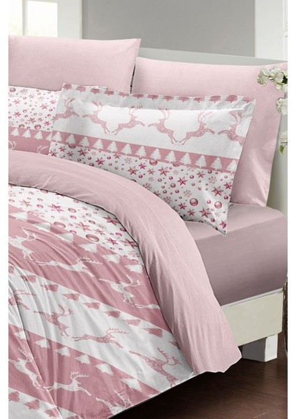 Yılbaşı (Lastikli Çarşaflı) Çift Kişilik Pamuk Saten Powder Deers Nevresim Takımı fırsatları