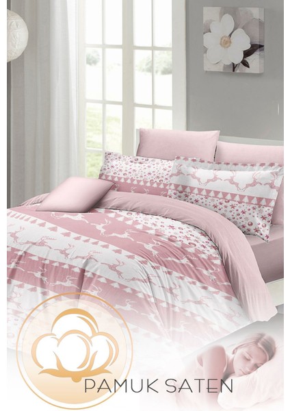 Yılbaşı (Lastikli Çarşaflı) Çift Kişilik Pamuk Saten Powder Deers Nevresim Takımı indirimleri