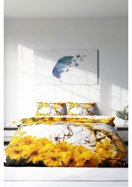 Doğal Pamuk Çift Kişilik 3D Digital Yellow Daisy Nevresim Takımı modelleri