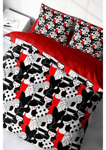 Doğal Pamuk Çift Kişilik 3D Digital Womans Pattern Nevresim Takımı