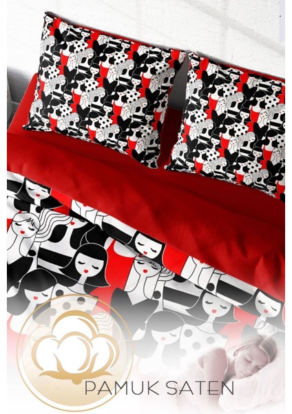 Doğal Pamuk Çift Kişilik 3D Digital Womans Pattern Nevresim Takımı fırsatları