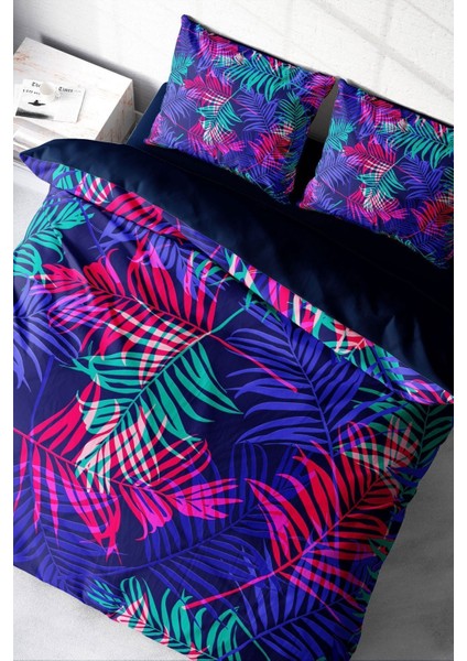 Çift Kişilik Sık Dokuma Pamuk Saten 3D Özel Tasarım Palm Color Nevresim Takımı
