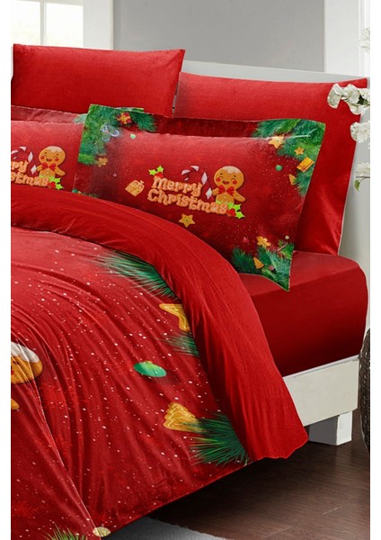Yılbaşı Süsü Cookie Noel Pamuk Saten 3D Çift Kişilik Nevresim Takımı fiyatları