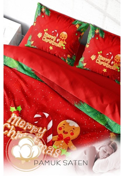 Yılbaşı Süsü Cookie Noel Pamuk Saten 3D Çift Kişilik Nevresim Takımı fırsatları