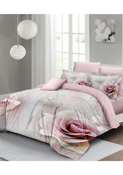 Doğal Pamuk Çift Kişilik 3D Digital Wildrose Nevresim Takımı