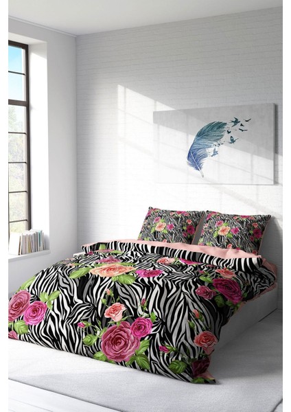 Doğal Pamuk Çift Kişilik 3D Digital Zebra Flower Nevresim Takımı fiyatları