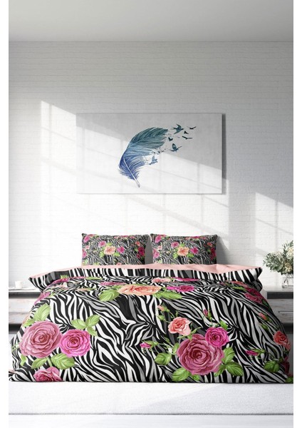 Doğal Pamuk Çift Kişilik 3D Digital Zebra Flower Nevresim Takımı modelleri