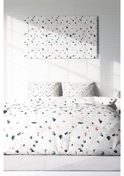 Doğal Pamuk Çift Kişilik 3D Digital Terrazzo Nevresim Takımı modelleri