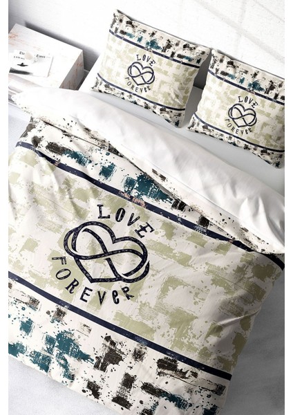 Doğal Pamuk Çift Kişilik 3D Digital Love Forever Nevresim Takımı