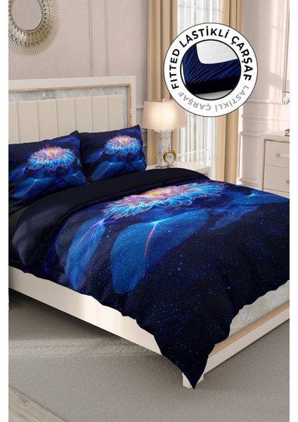 Çift Kişilik Lastikli Çarşaflı Pamuk Saten Lotus Night Nevresim Takımı modelleri