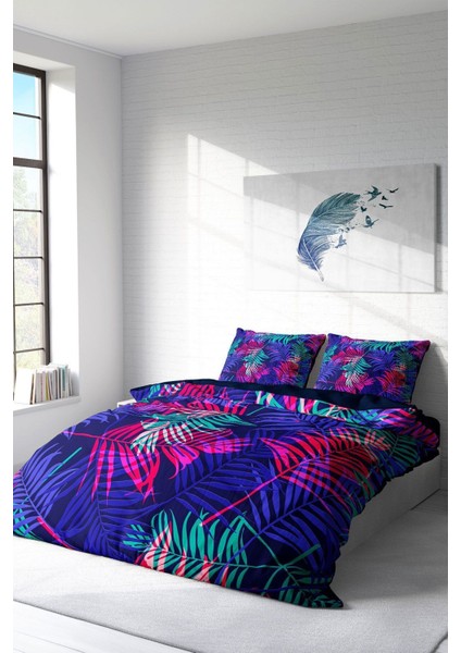 Çift Kişilik Lastikli Çarşaflı Pamuk Saten Palm Color Nevresim Takımı fiyatları