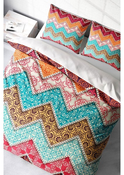 Çift Kişilik Sık Dokuma Pamuk Saten 3D Özel Tasarım Zikzak Motif Nevresim Takımı